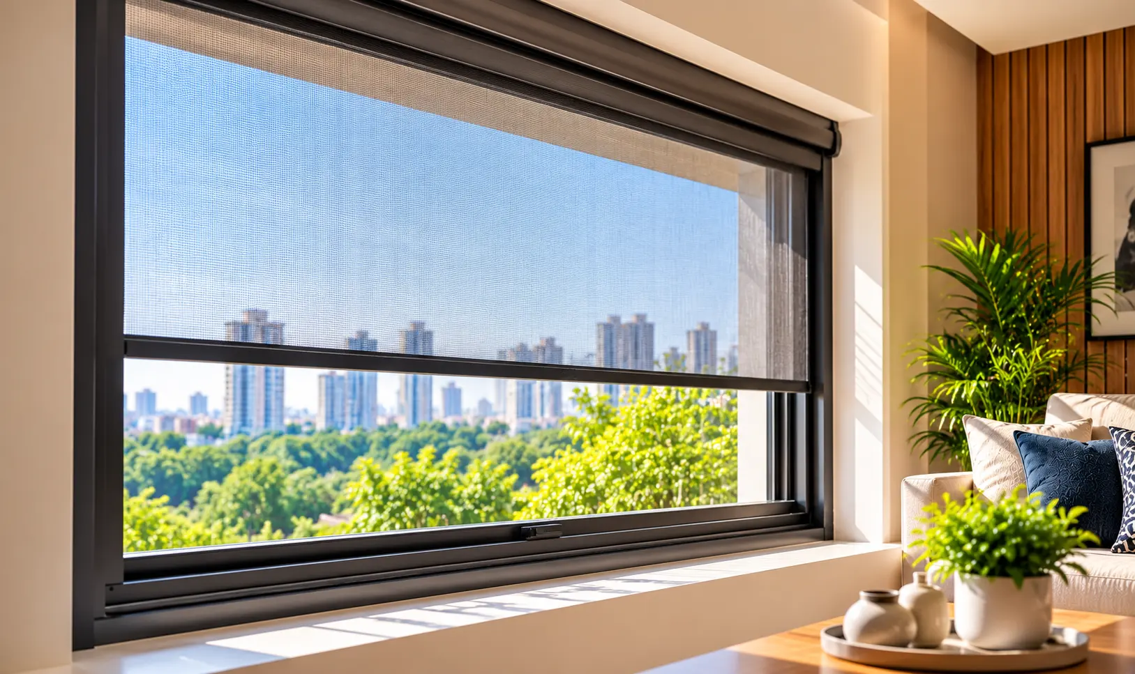 Modern residential window in a bright room